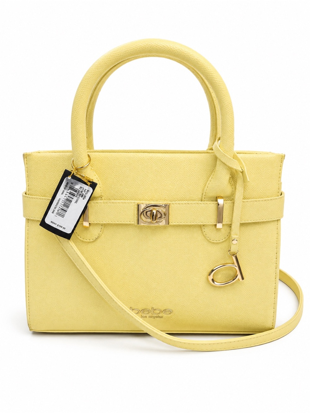 bebe Lemon Yellow Top-Handle Satchel with Gold Hardware
